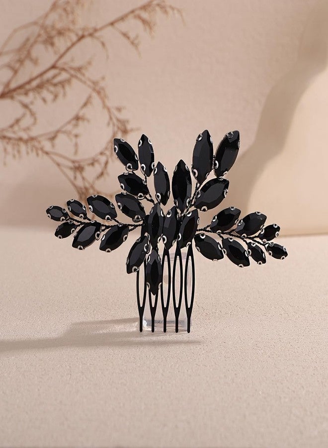 Xerling Wedding Hair Comb Black Rhinestone Hair Pins Brides Bridal Hair Jewelry Accessories Women Headpieces for Prom Party Festival 4Pcs (Black) - Image 4